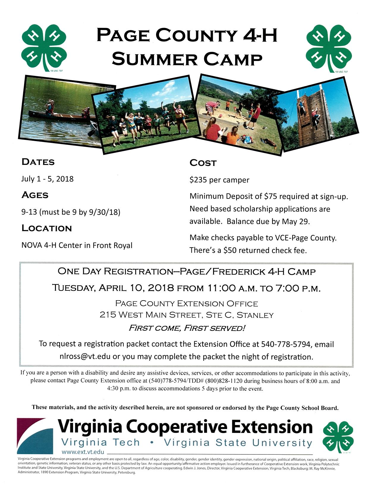 Page County 4H Summer Camp Registration LurayPage Chamber of Commerce