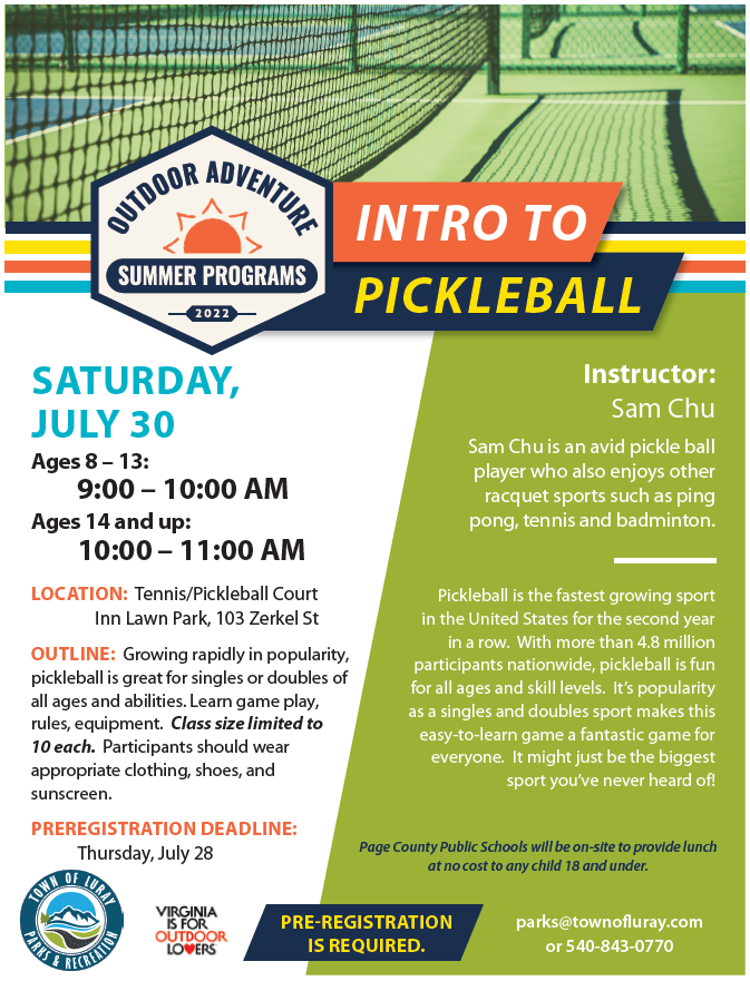 Outdoor Adventures - Intro to Pickleball | Luray-Page Chamber of Commerce